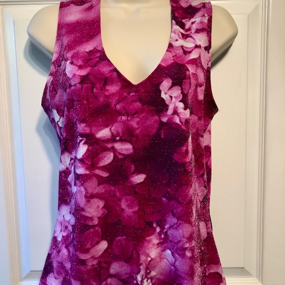 Karen Kane Vibrant Pink/Purple Floral Shimmer Top